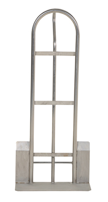 Front view of stainless steel hand truck.